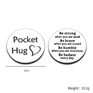 Polished stainless steel 3cm Pocket Hug token with motivational quote for friends