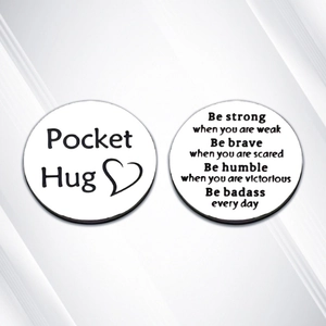 Double-sided stainless steel pocket hug coin with inspirational quotes and heart icon