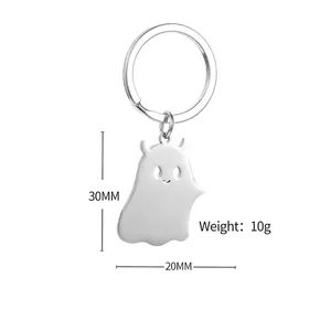 Polished stainless steel ghost keychain with dimensions 30mm height and 20mm width