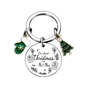 Our First Christmas As Mr And Mrs Stainless Steel Keychain With Tree Glove Charm Couple Commemorative Holiday Gift