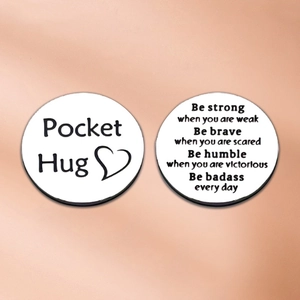 Stainless steel pocket hug token with heart pattern and inspirational quotes