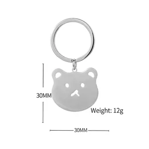 Cute bear head stainless steel keychain pendant for backpacks and bags with 30mm size