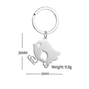 Simpatico portachiavi a forma di uccello in acciaio inox per zaini, ciondolo in metallo 30mm