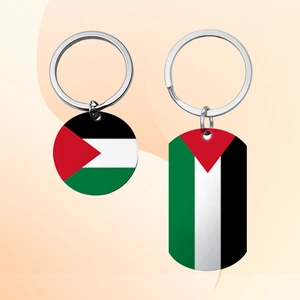 Porte-clés en Acier Inoxydable avec Drapeau de la Palestine Plaque d'Identité Ronde Pendentif Drapeau National Souvenir de Voyage Cadeau Homme Femme