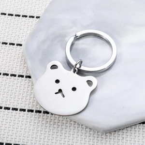 Minimalist silver cartoon bear stainless steel keychain for backpacks and gifts