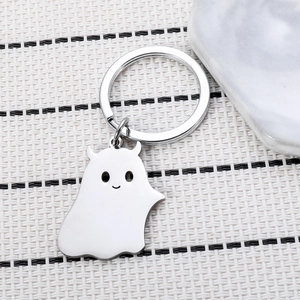 Cute cartoon ghost stainless steel keychain with angel and demon horns for bags