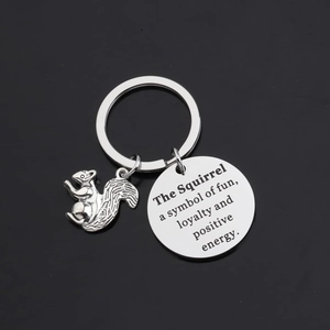 Stainless Steel Squirrel Keychain Round Engraved Tag Inspirational Funny Animal Lover Jewelry Gift For Women Girls