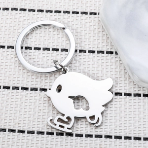 Simpatico Portachiavi Uccello Pattinatore in Acciaio Inossidabile Pendente per Zaino Animale Cartone Animato Anello Lucido a Specchio
