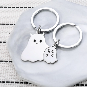 Creative Cartoon Angel Demon Stainless Steel Keychain Polished Ghost Backpack Pendant For Couples Best Friends Halloween Gift