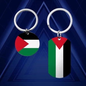 Porte-clés drapeau Palestine en acier inoxydable avec pendentifs rond et rectangulaire