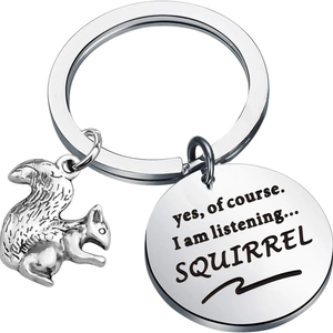 Squirrel stainless steel keychain with engraved round plate for animal lovers