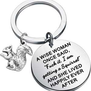 Polished stainless steel squirrel keychain with round engraved pendant for animal lovers