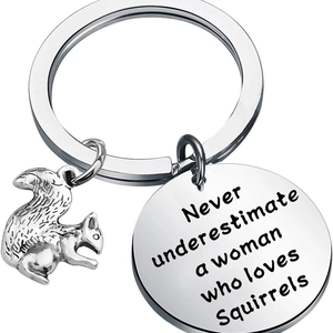 Stainless steel squirrel keychain with engraved round plate for animal lovers gift