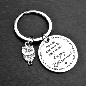 Inspirational Stainless Steel Owl Keychain Retirement Gift For Coworkers Friends Engraved Round Tag Metal Keyring Jewelry