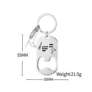 Stainless steel beer bottle opener keychain with Love You Papa engraving for Father's Day