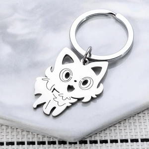 Porte-clés Chat Dessin Animé en Acier Inoxydable Poli Miroir Pendentif Sac à Dos Animal en Métal Argenté Unisexe