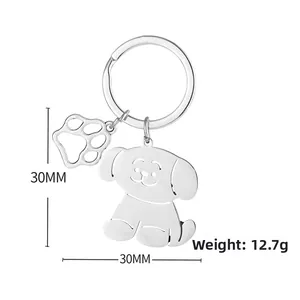 Detail showing cartoon dog pendant dimensions of 30mm and polished metal dog paw charm