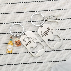 Personalized stainless steel bottle opener keychain set with Father's Day charms
