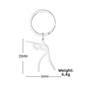 Detailed view of silver stainless steel shooting sports keychain with dimensions and weight