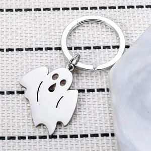 Stainless Steel Ghost Keychain Funny Halloween Backpack Pendant Bag Charm Funny Gift For Friends Silver Metal Ghost Key Ring