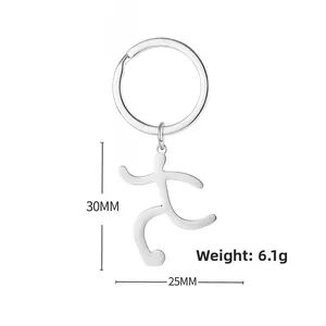 Detailed view of stickman running pendant keychain showing dimensions and weight