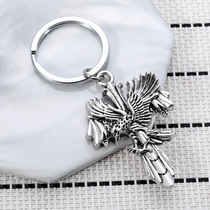 Vintage eagle cross keychain in antique silver alloy for car keys or as a pendant