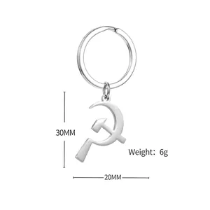 Soviet sickle and hammer stainless steel keychain with polished finish and dimensions