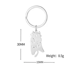 Portachiavi gatto pigro in acciaio inossidabile argento, dimensioni 30mm per 15mm