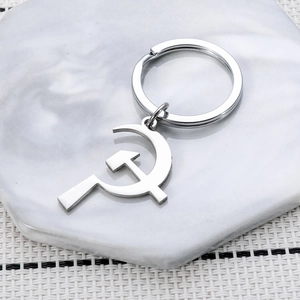 Soviet hammer and sickle stainless steel keychain with polished mirror finish pendant