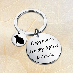 Stainless Steel Capybara Keychain Capybaras Are My Spirit Animals Engraved Round Pendant Key Ring For Women Men Gift
