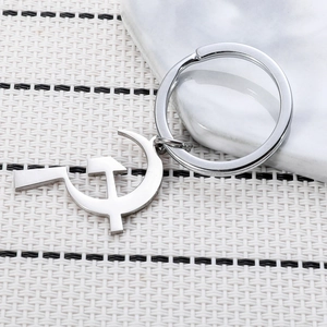 Hammer and sickle stainless steel keychain with double-sided mirror polished finish