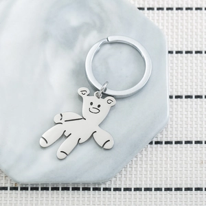 Minimalist Mr. Bean Teddy Bear stainless steel keychain with polished silver metal finish