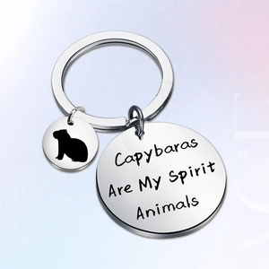 Polished stainless steel Capybara spirit animal keychain with engraved text and silhouette