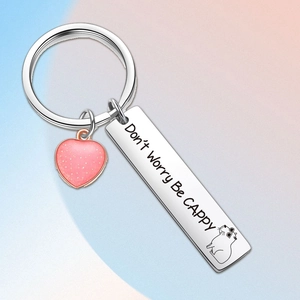 Stainless Steel Capybara Keychain Don't Worry Be Cappy Heart Pendant Metal Key Ring For Kids Friends Gift