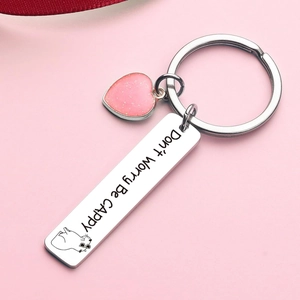Capybara stainless steel keychain with pink heart charm and engraved motivational quote