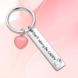 Stainless steel Capybara keychain with pink sequin heart and engraved motivational text