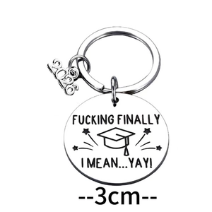 Stainless steel graduation keychain with 2026 year charm and 3cm round engraved tag