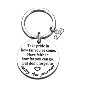 Stainless steel graduation keychain with 2026 charm and inspirational engraved text
