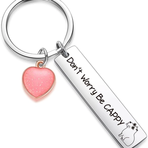 Stainless steel capybara keychain with pink glitter heart and funny quote engraving