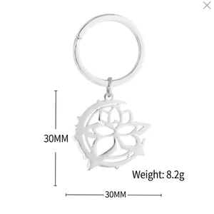 Porte-clés Elysia en acier inoxydable lotus et lune avec dimensions 30mm et poids 8.2g