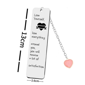 Stainless steel bookmark with heart charm, Hawaiian style, 13x2.6cm dimensions