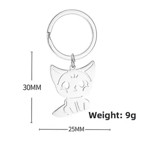 Détail du porte-clés chat en acier inoxydable avec dimensions de 30mm et 25mm