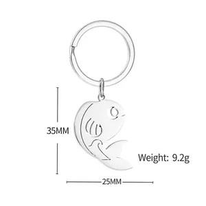 Porte-clés poisson poli en acier inoxydable pour sacs mesurant 35x25mm et 9,2g