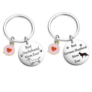 Best Mom Ever Stainless Steel Keychain German Shepherd Dachshund Dog Lover Gift Heart Charm Pet Key Ring Jewelry For Women