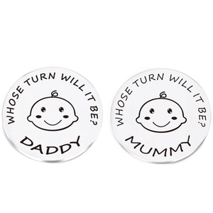 Creative stainless steel newborn decision coins for daddy and mummy in silver finish