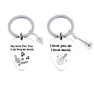 Stainless Steel Guitar Pick Keychain With Note Guitar Charm Music Quote Engraved Key Ring Valentine's Day Jewelry Gift