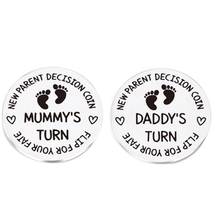 Creative stainless steel newborn decision coin with Mummy's and Daddy's turn engraving