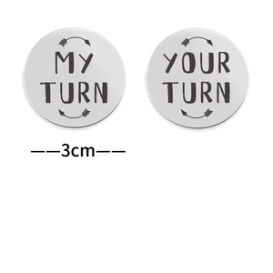 3cm stainless steel decision coins featuring engraved My Turn and Your Turn text
