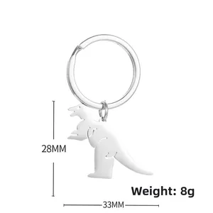 Polished silver dinosaur keychain pendant with 28mm by 33mm dimensions and 8g weight