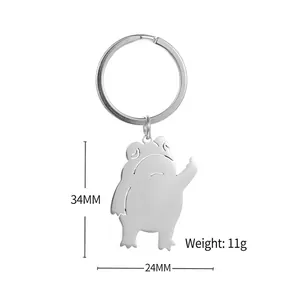 Funny cartoon frog stainless steel keychain with size measurements 34mm by 24mm